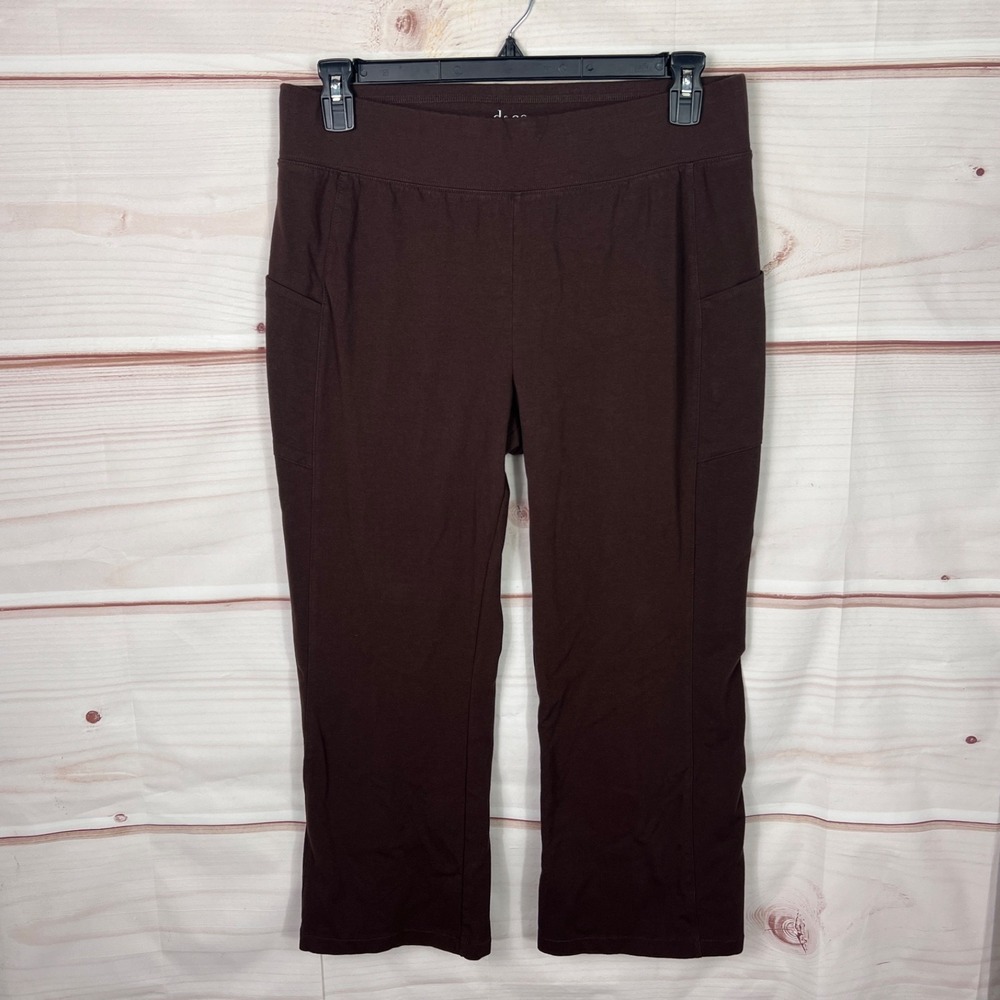 Denim & Co. Active Pants Womens PL Brown Boot Cut Stretch High Rise Pocket Solid